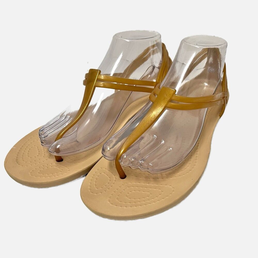 Crocs Isabella T-Strap Thong  Bronze Tan Slip On Jelly Thong Sandals Size 9